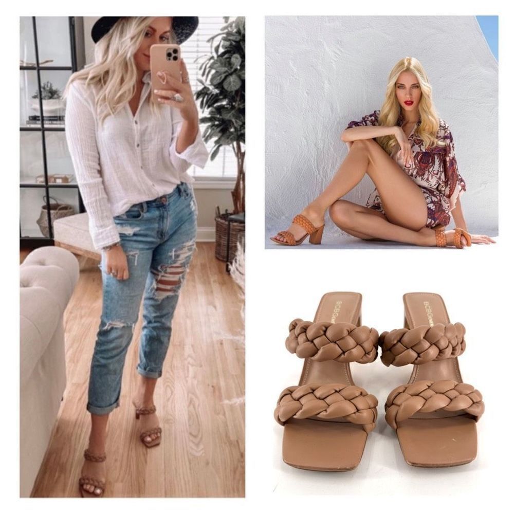 BCBGeneration Finaa braided double strap sandals block heel Tan Size 6.5